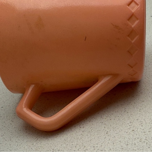 Vintage 1950s Hazel Atlas Baby Cup Coral Peach Diamond Pattern - Picture 8 of 11